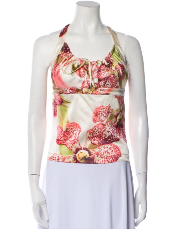 Roberto Cavalli Tops - Roberto Cavalli 2004 Orchid Print / Floral Halter Silk Camisole